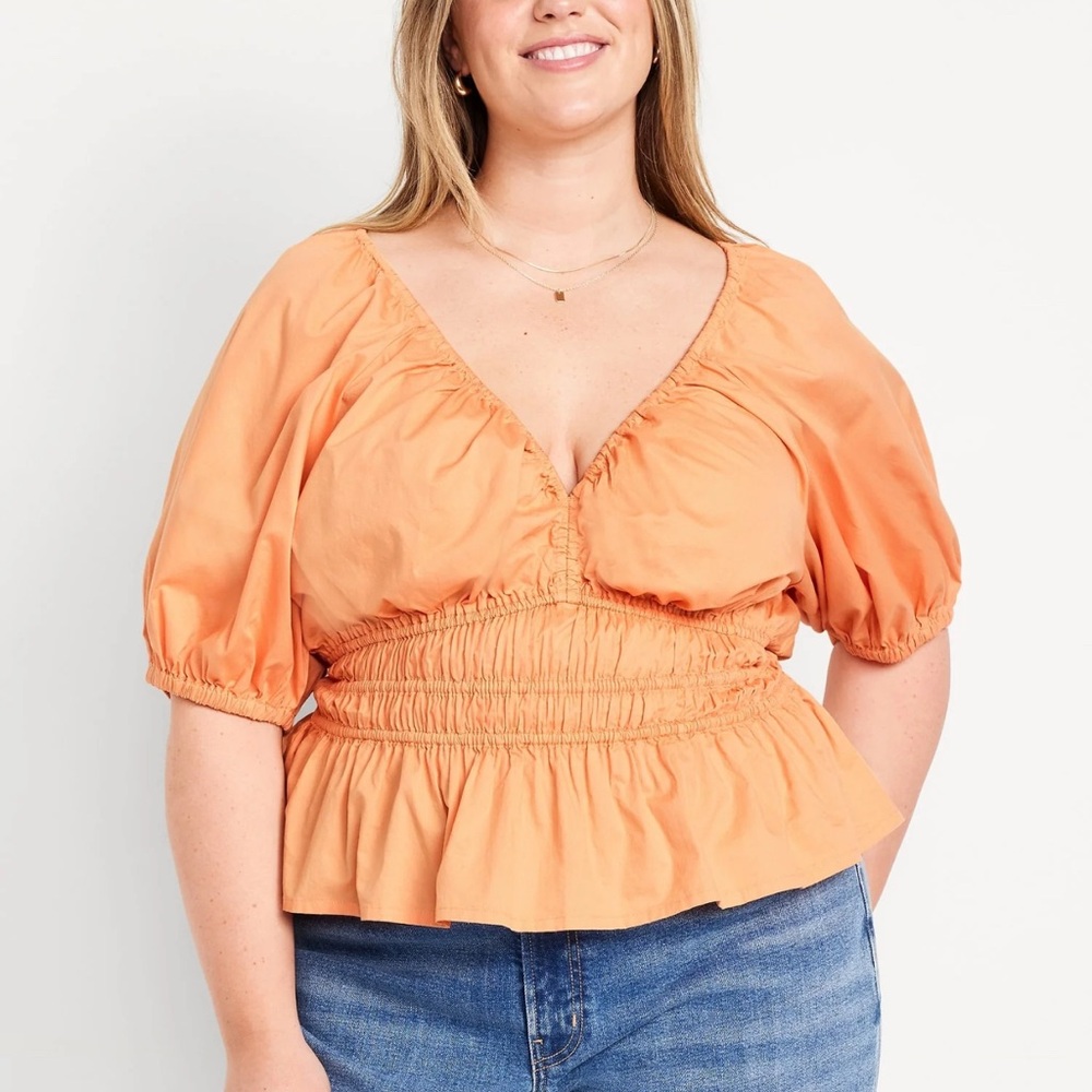 Old Navy 100% Cotton Orange Puff Sleeve Blouse